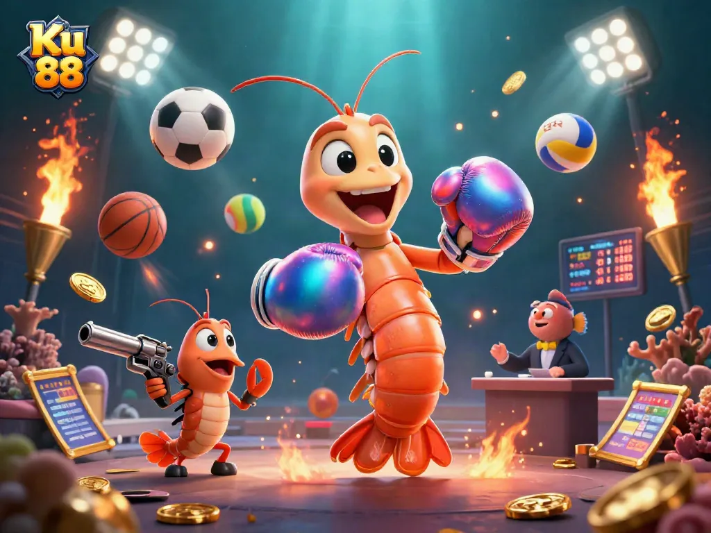 Experience thrilling gameplay at Ku 88 with vibrant 3D illustrations showcasing sports betting excitement.