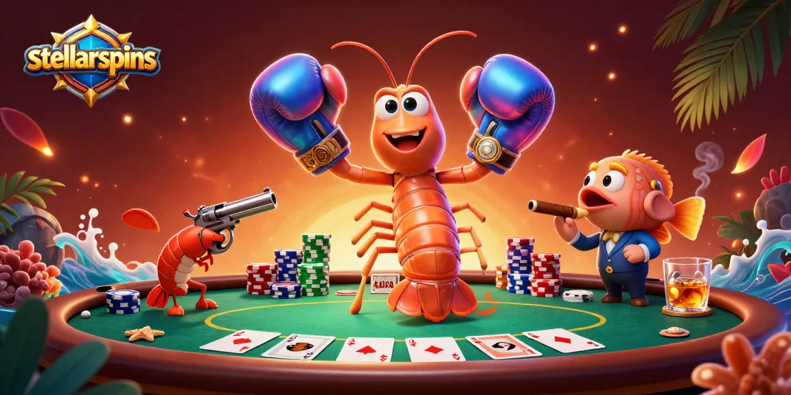 Experience stellarspins with vibrant poker and shrimp characters in a colorful casino scene.