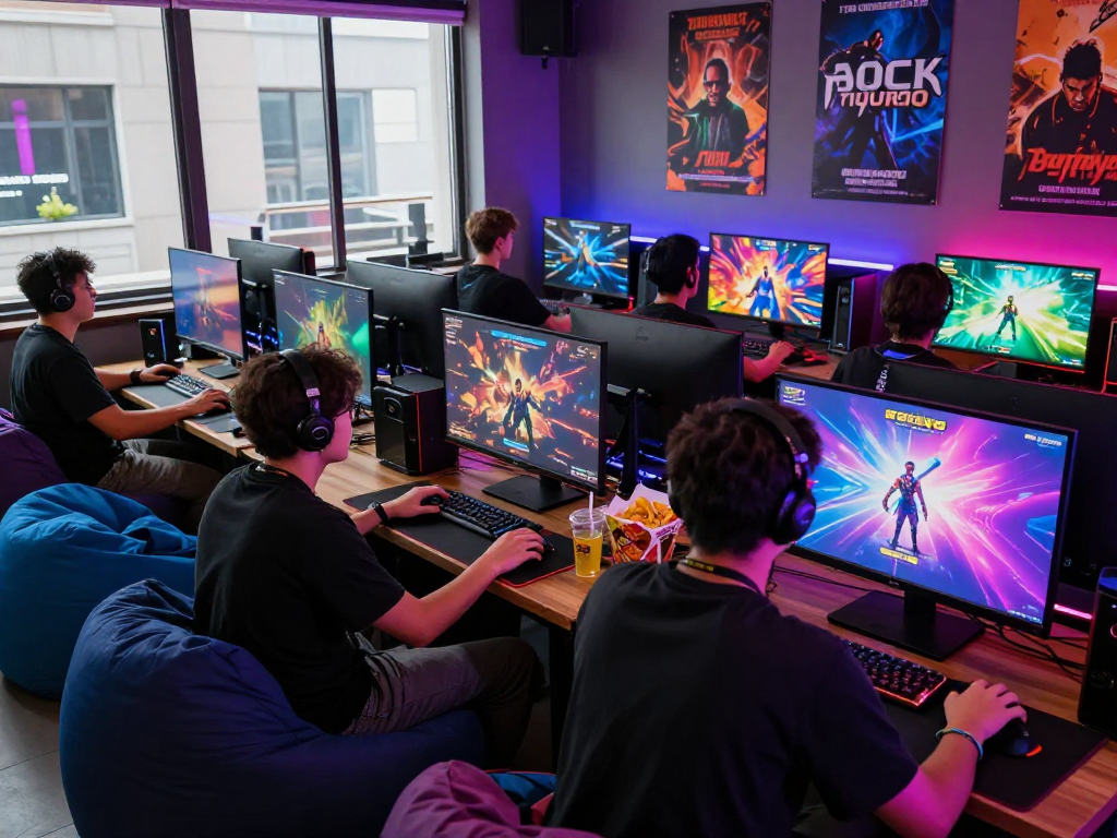 Engaged players enjoying various porn games in a vibrant gaming environment.
