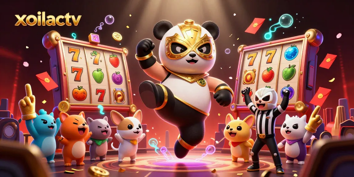 Experience thrill with xoilactv's engaging casino scene featuring vibrant characters and slot elements.