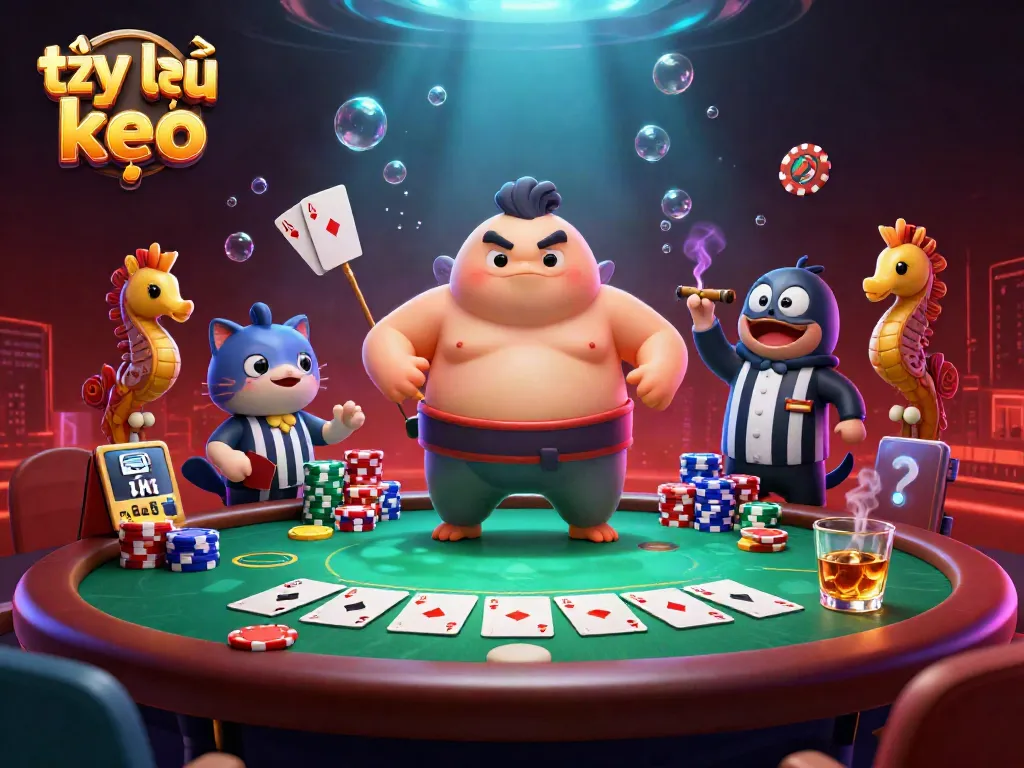 Experience the vibrant world of tỷ lệ kèo with a dynamic underwater poker scene featuring cartoon characters and casino elements.