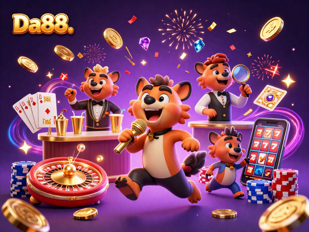 Experience the vibrant action of Da88. with hyenas in a comedy casino club featuring jokes, drinks, and IDs.