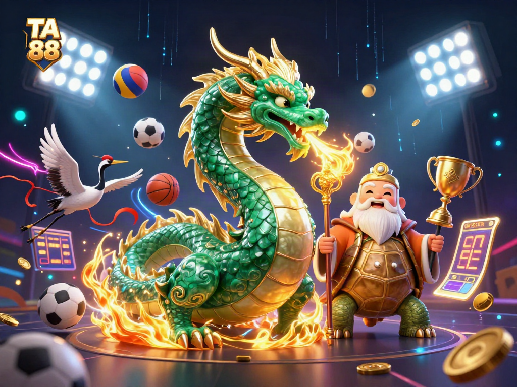 Experience thrilling gameplay with TA 88, featuring a dynamic scene of a jade dragon and engaging sports activities.