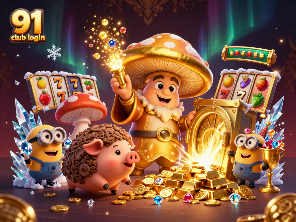 Engage in thrilling adventures with 91 club login, showcasing vibrant casino elements and magical characters.