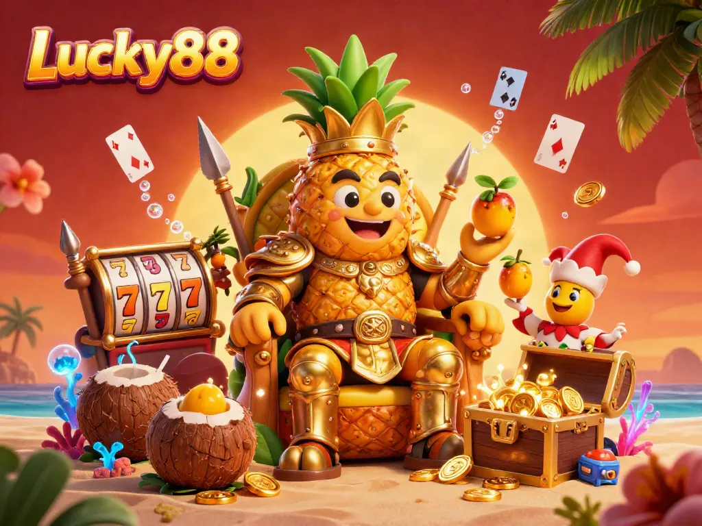 Lucky88 provides energetic gameplay with dazzling gold coins and vibrant casino elements at the beach.