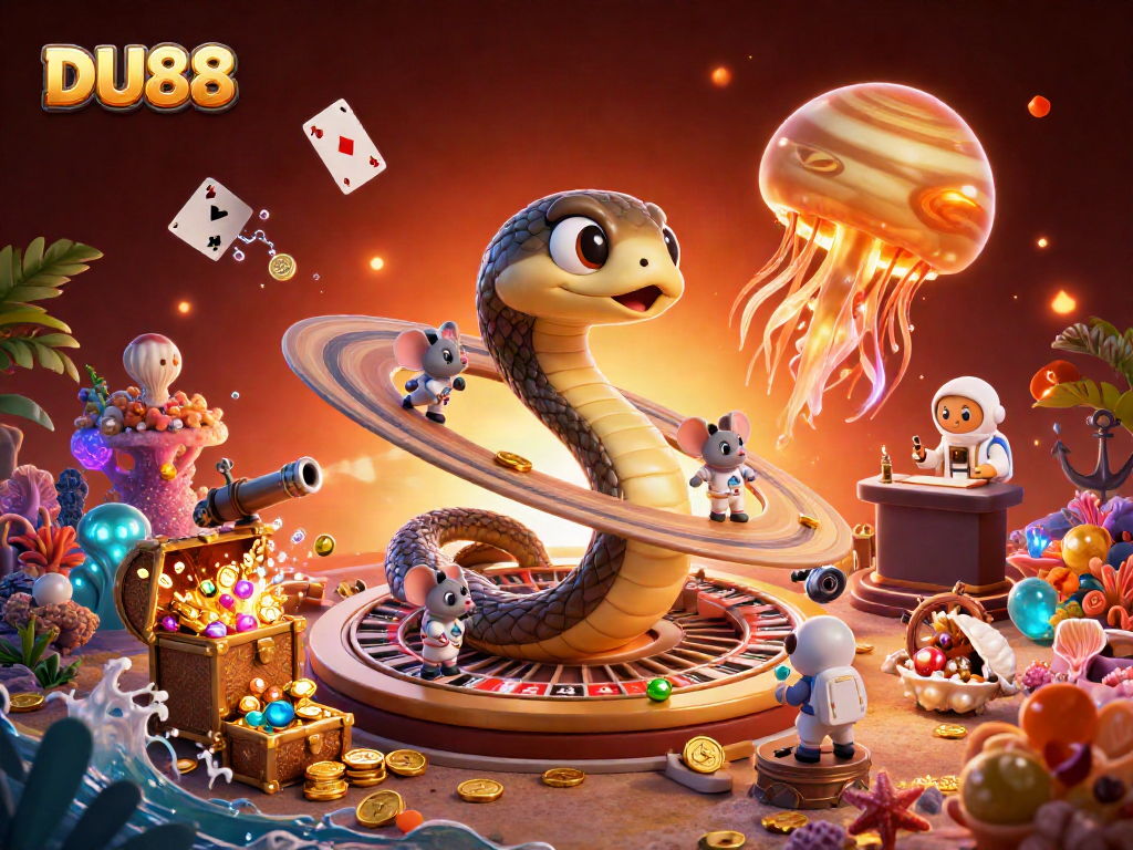 Spin the DU88 roulette wheel as astronaut mice bet on cosmic rings amid glowing treasures
