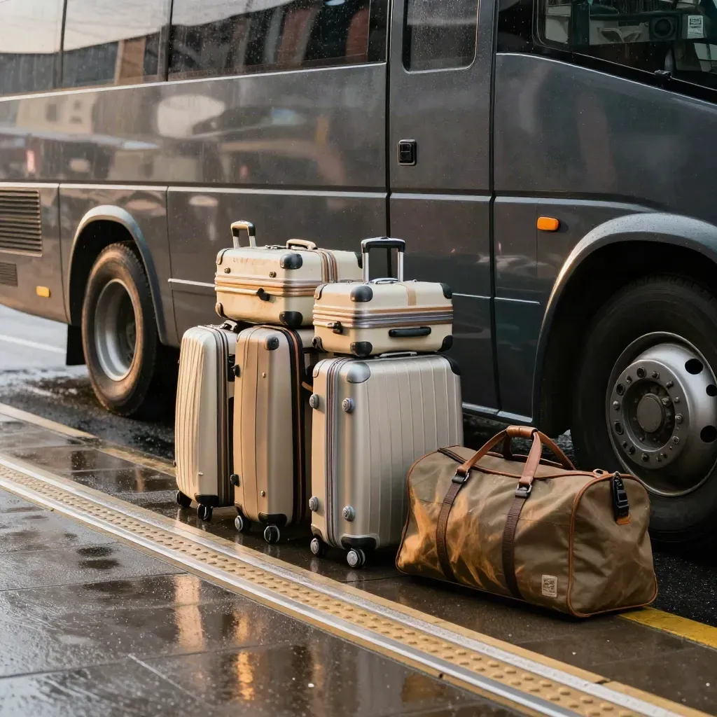 Wet coach, luggage, rail edge and ferry holdall in a travel-bundle transfer lineup
