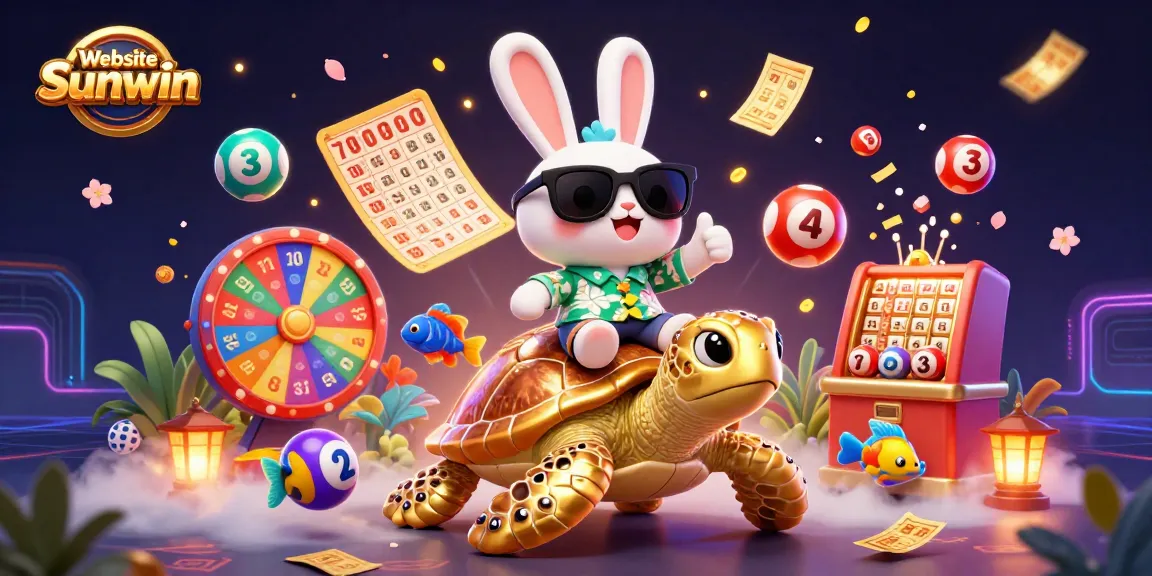 Experience fun with the Website Sunwin, featuring vibrant lottery elements and characters in a thrilling casino-inspired scene.
