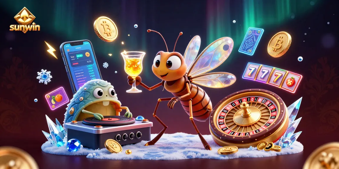 Experience the excitement of sunwin with vibrant slot gaming characters and crypto elements.