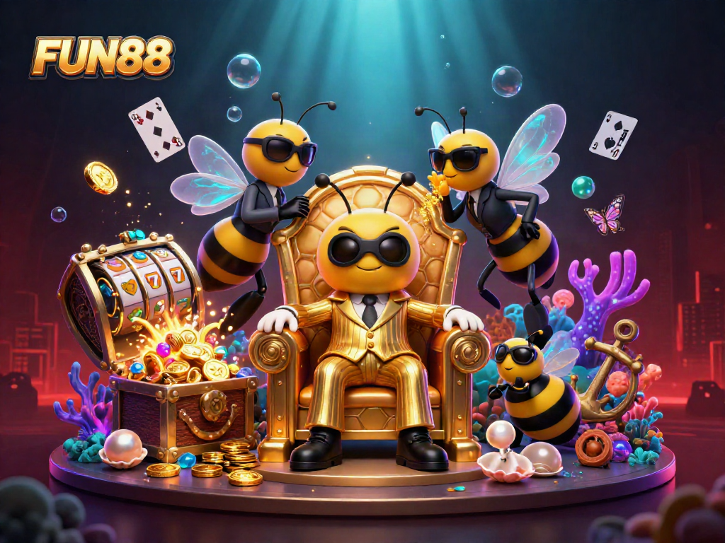 Play thrilling games at FUN88 with vibrant characters in an immersive casino scene.