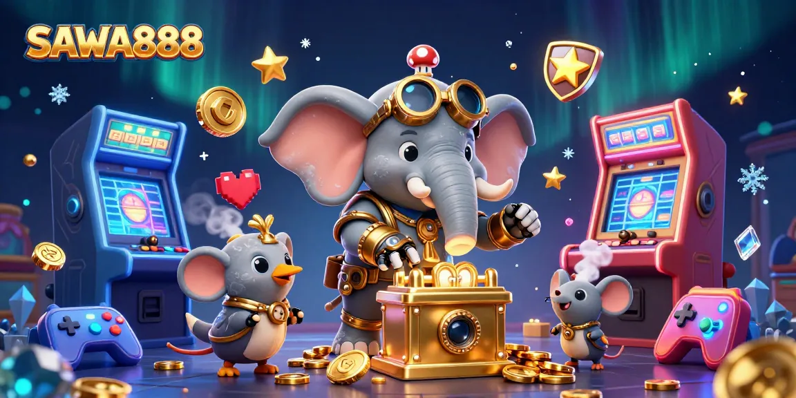 SAWA888 engages players with a steampunk slot machine scene featuring rich 3D visuals and gaming elements.