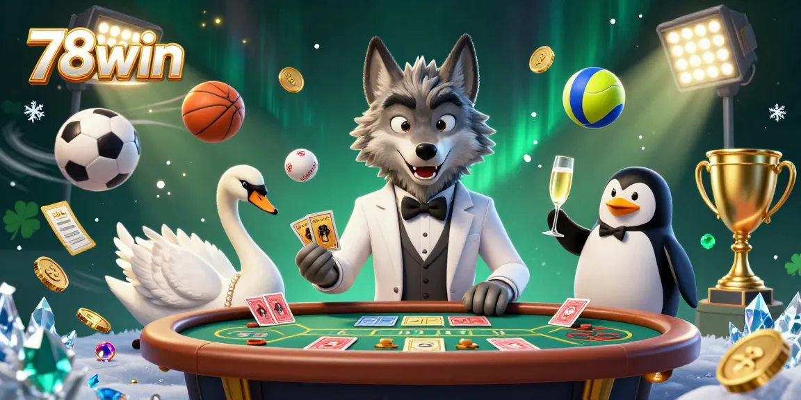 Experience thrilling action at 78win with a 3D vibrant casino scene featuring exciting games and characters.