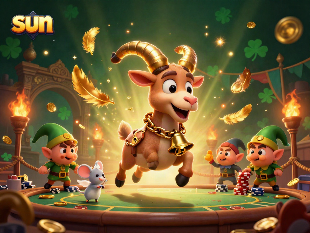 Experience the thrill of gambling at the sun's vibrant casino, where fun characters engage in playful antics.