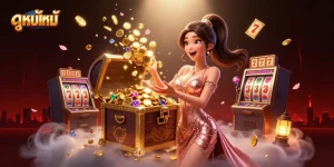 Spin and win with ดูหนังใหม่, showcasing a dazzling gaming treasure scene enriched with joyful visuals and dynamic elements.