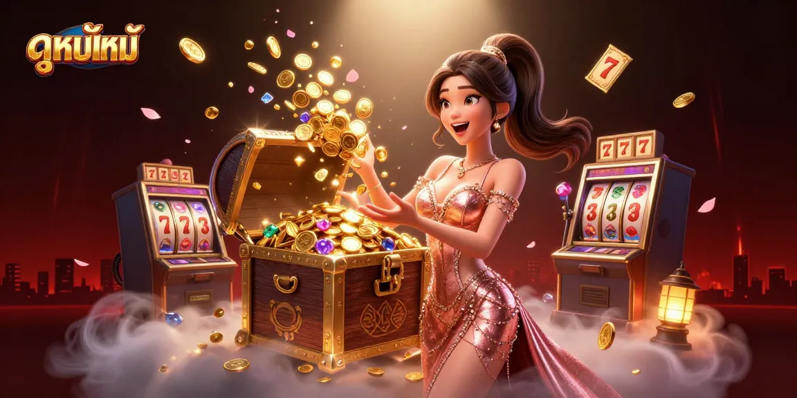 Spin and win with ดูหนังใหม่, showcasing a dazzling gaming treasure scene enriched with joyful visuals and dynamic elements.