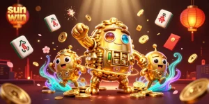 Engage with sun win's vibrant casino world featuring a golden golem and dynamic gaming elements.