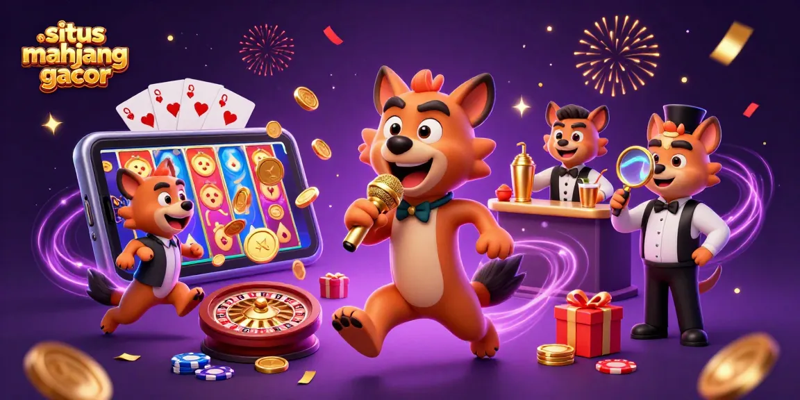 Situs mahjong gacor featuring hyenas lively in a casino scene with a colorful slot game and vibrant action.