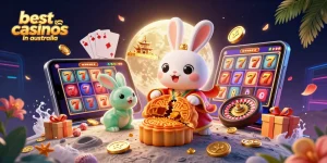 Engage with the best online casinos in Australia featuring vibrant 3D characters and casino elements.