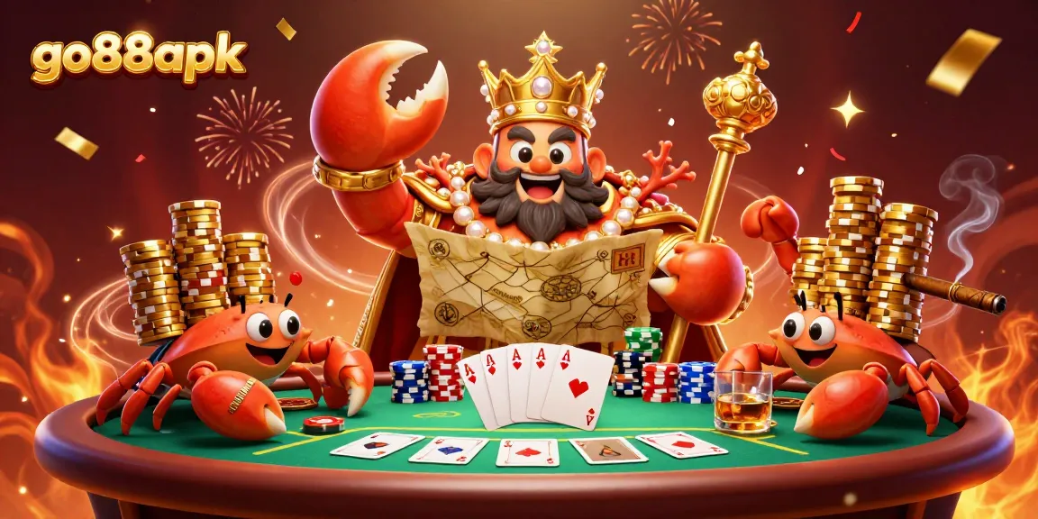 Win big at go88apk as a golden crab emperor reigns over a lively poker scene.