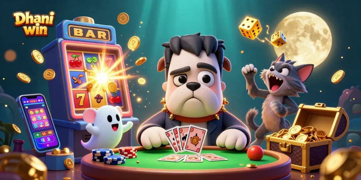 Dhani win showcases a lively casino scene with colorful characters and elements illustrating thrilling casino gameplay.