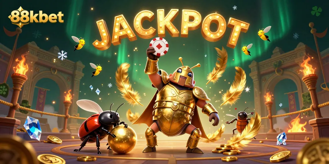 Join 88kbet in an exhilarating victory scene with vibrant casino elements, jackpot excitement, and dynamic action.