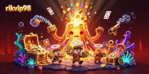 Experience thrilling wins at rikvip98 with a vibrant casino atmosphere featuring treasure and game elements.