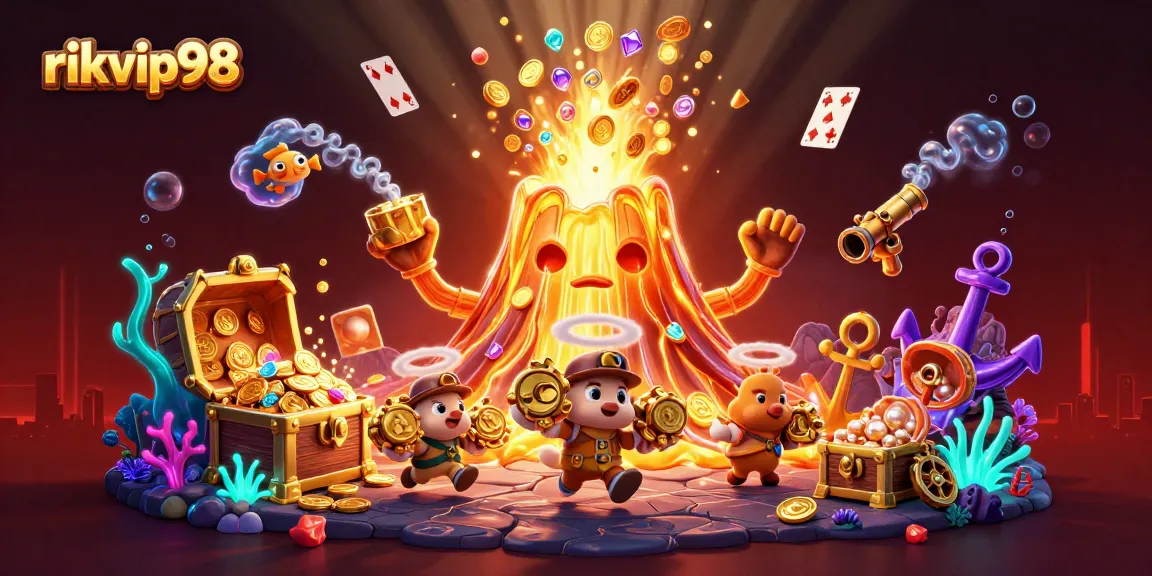 Experience thrilling wins at rikvip98 with a vibrant casino atmosphere featuring treasure and game elements.