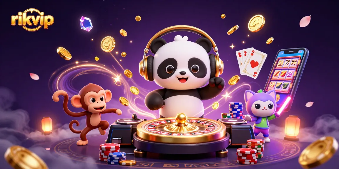 Engage in thrilling gaming experiences with rikvip and animated characters like DJ panda and breakdancing monkey.