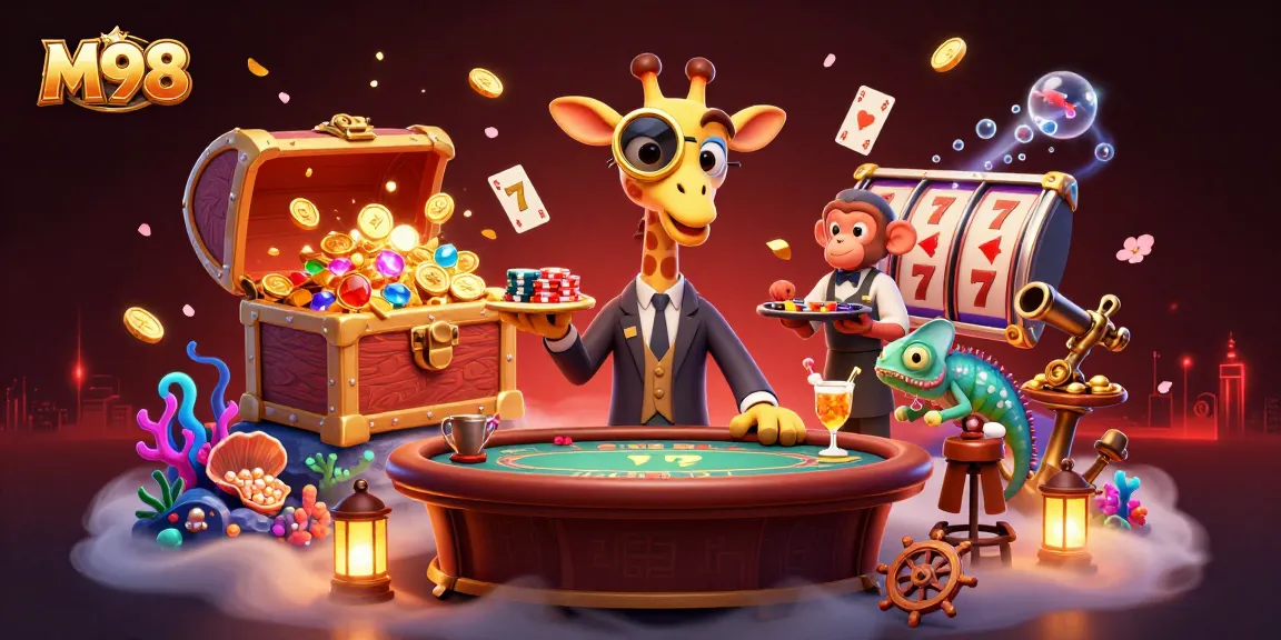 M98 engages players with immersive slots and vibrant casino experiences amidst dynamic 3D characters.